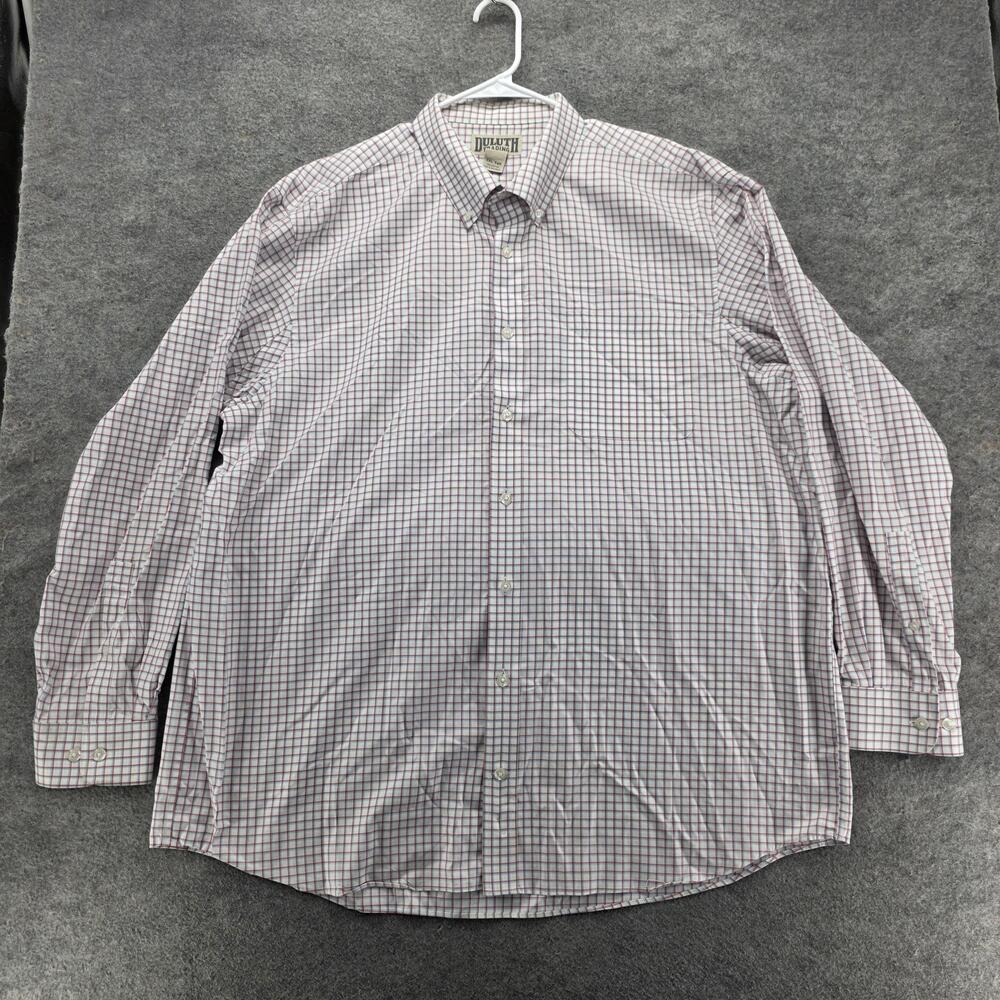 Duluth Trading Co. Shirt Mens 2XL White Check Long Sleeve Button Up Relaxed Fit